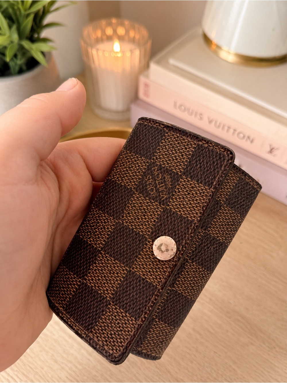 Authentic Louis Vuitton Damier Ebene Checkered Key Case in Brown